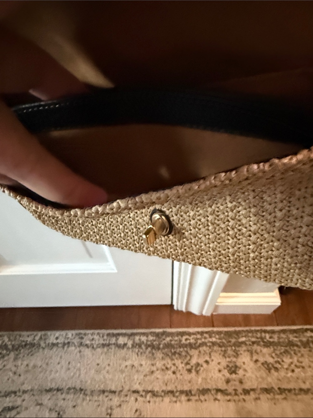 Coach Hadley Natural Straw and Black Leather Shoulder Bag with Gold Hardware - Picture 7 of 11